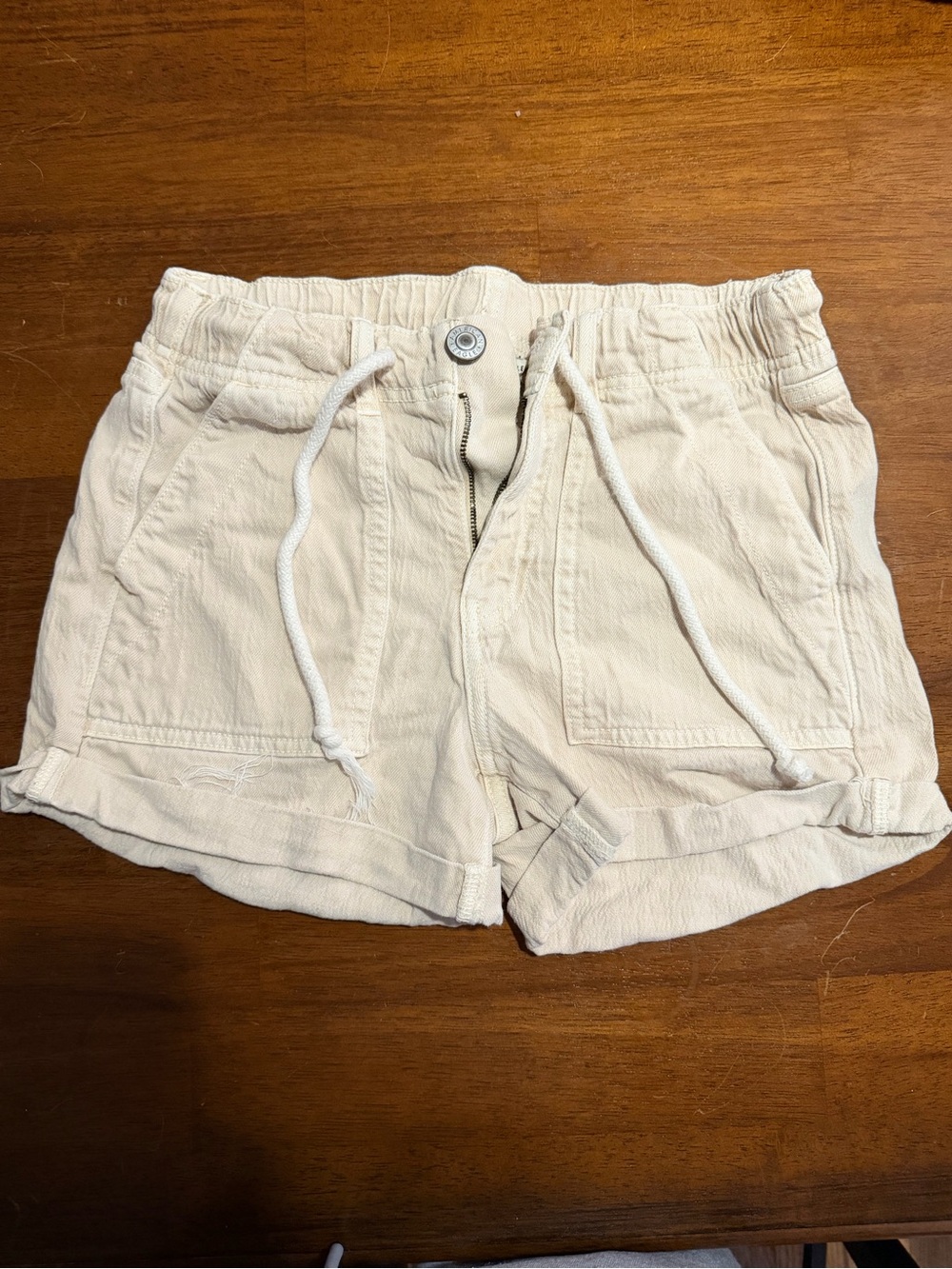 American Eagle Outfitters Cream Drawstring Cotton Shorts